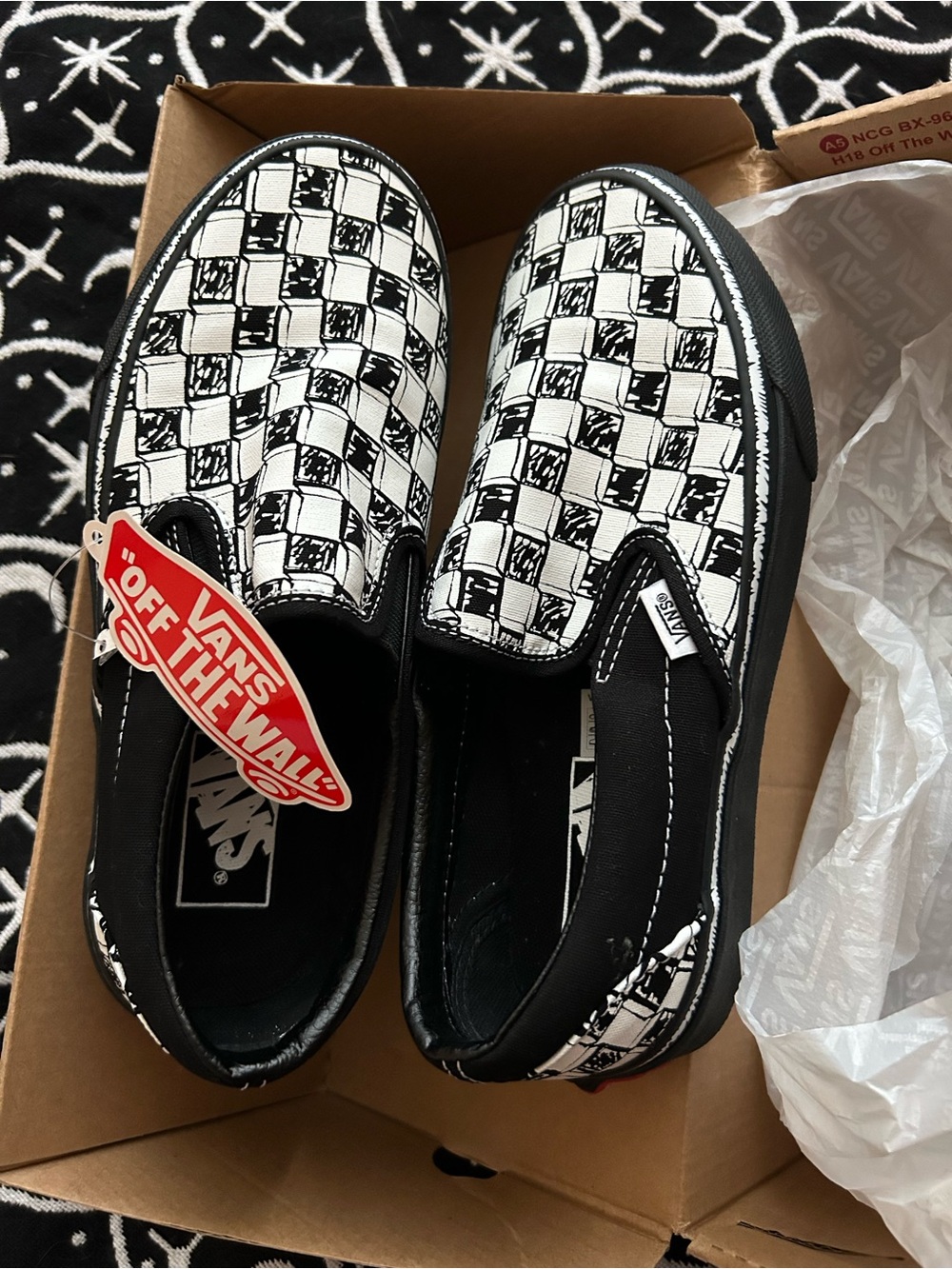 Vans Classic Slip-On Sketch Check Sneakers - Black & White